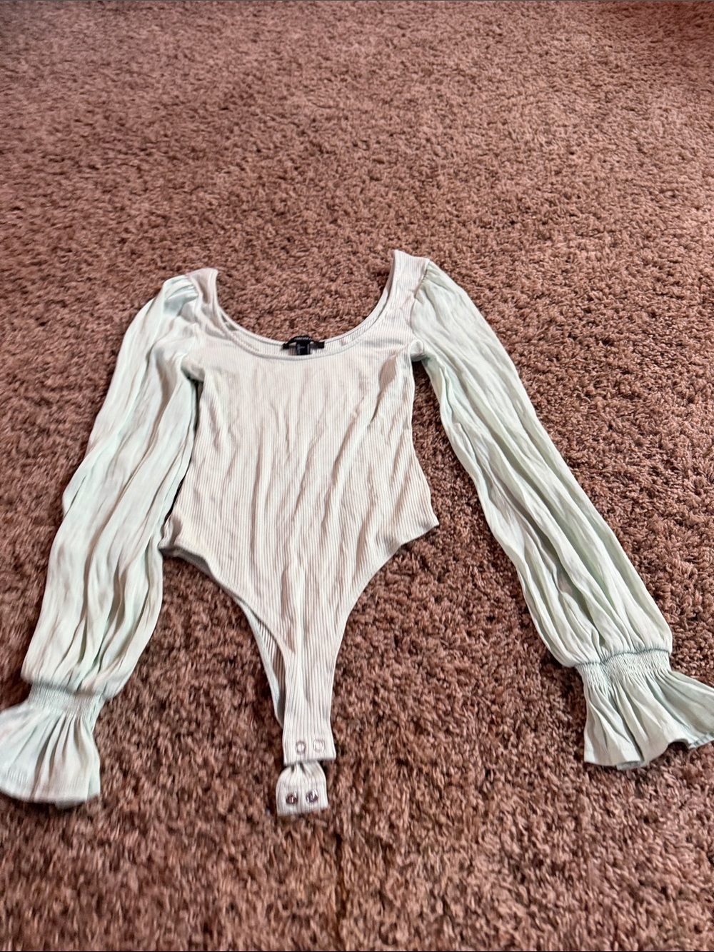 Forever 21 Mint Green Long Sleeve Ribbed Bodysuit
